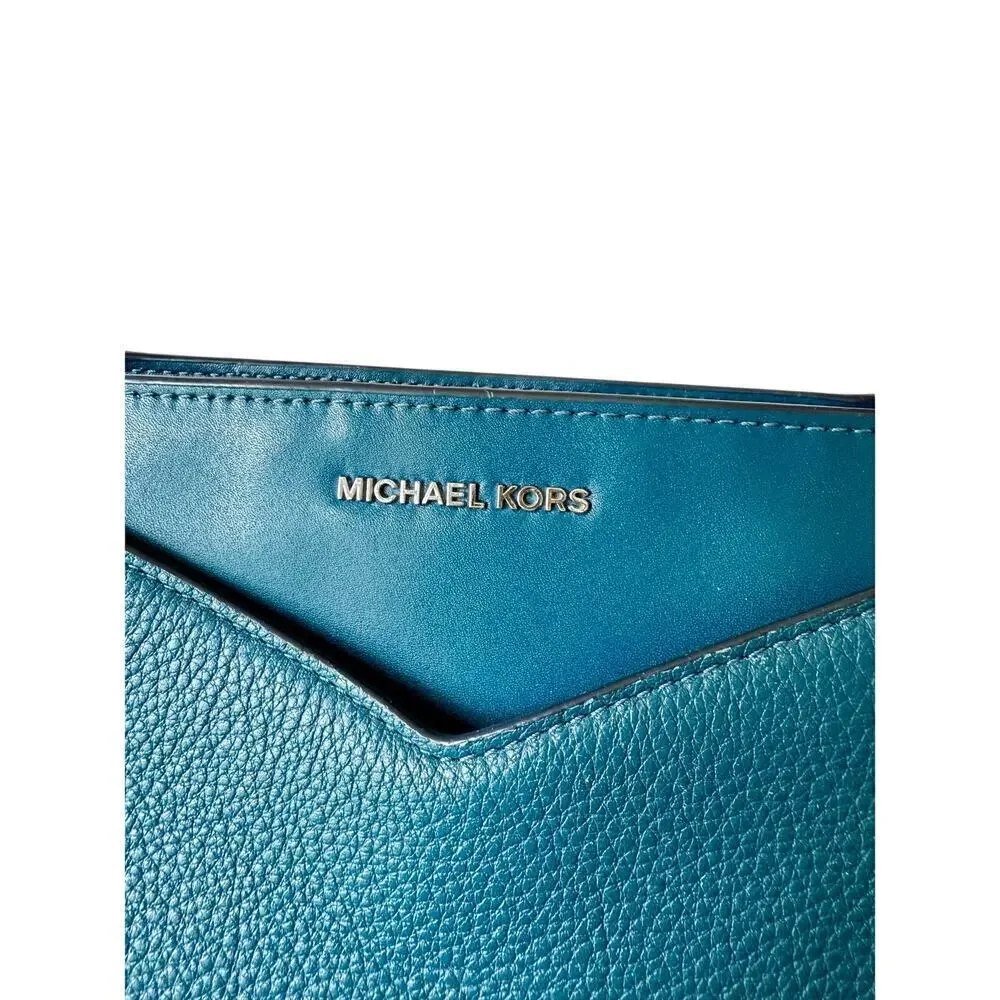 Michael Kors Whitney Large LeatherTeal Zippered Tote GUC